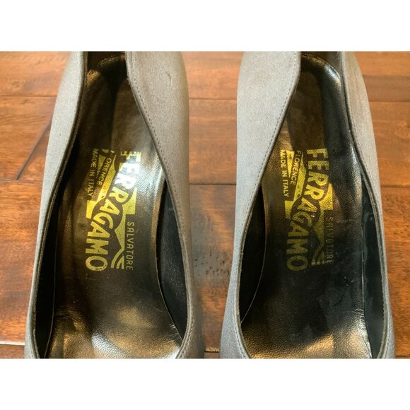 Salvatore Ferragamo Gray Satin Square Toe High Heels, Size 7.5 - Picture 4 of 9